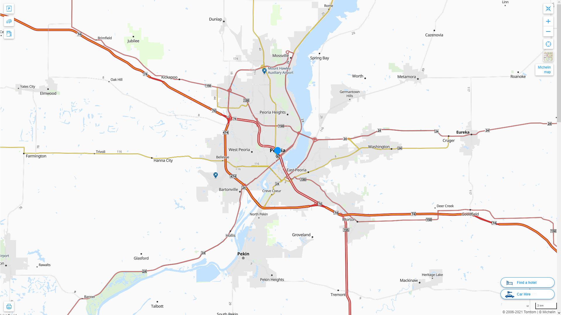 Peoria illinois Highway and Road Map